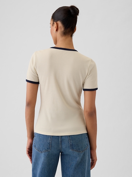 2 of 8 showing, with the color chino beige with navy blue of product Waffle Pocket Henley Shirt