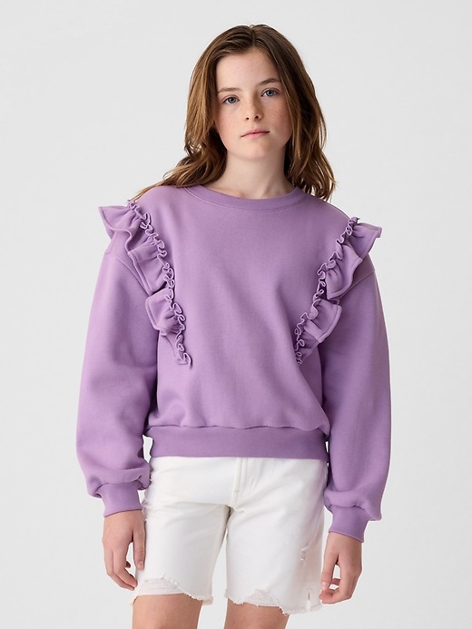 2 of 8 showing, with the color lilac surge of product Kids VintageSoft Ruffle Sweatshirt