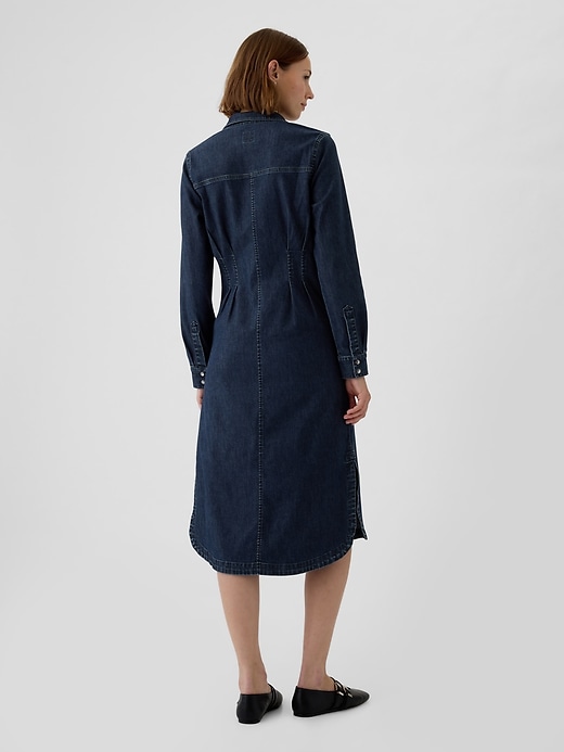 2 of 8 showing, with the color Dark wash of product Western Pleated Denim Midi Dress