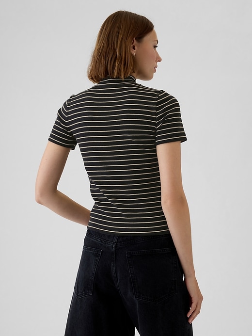 2 of 8 showing, with the color black and khaki tan stripe of product Modern Rib Mockneck T-Shirt