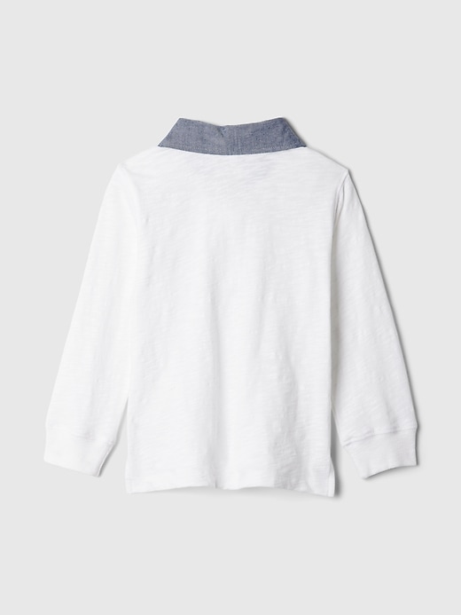 2 of 8 showing, with the color optic white of product Baby & Toddler Chambray Polo Shirt