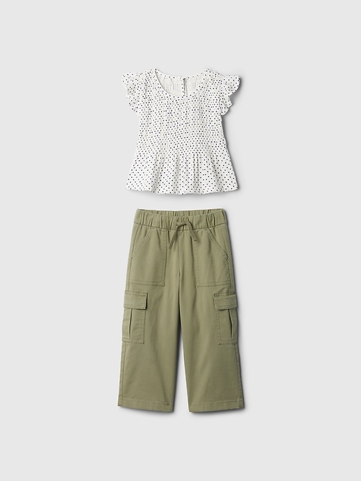 1 of 8 showing, with the color navy polka dot of product Baby & Toddler Cargo Outfit Set