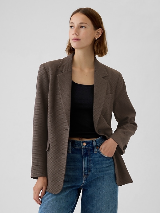 1 of 8 showing, with the color brown plaid of product Relaxed Plaid Blazer