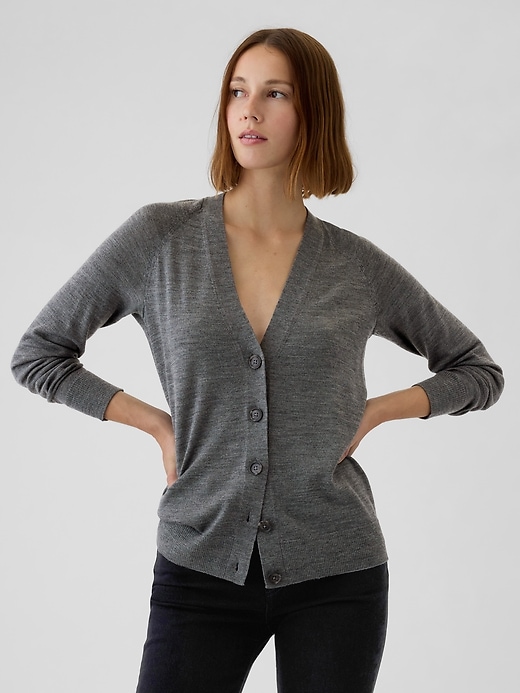 1 of 8 showing, with the color charcoal grey of product Merino Cardigan
