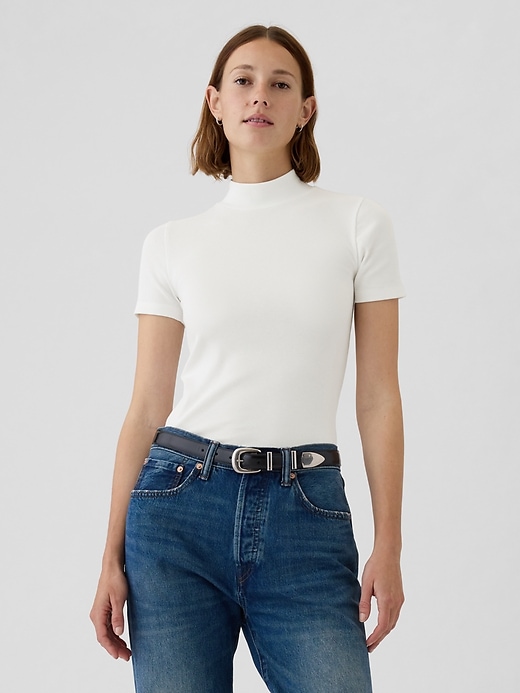 1 of 8 showing, with the color New off white of product Modern Rib Mockneck T-Shirt