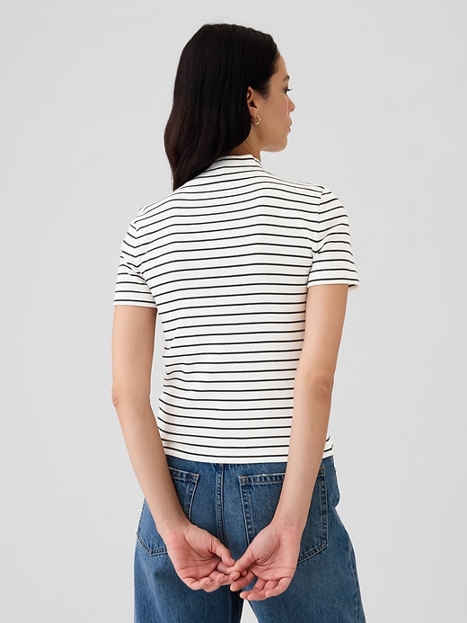 2 of 8 showing, with the color white and black stripe of product Modern Rib Mockneck T-Shirt