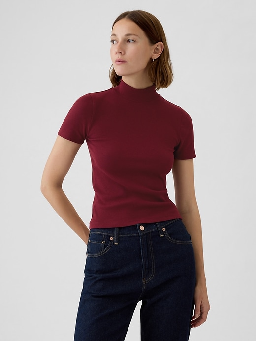 1 of 8 showing, with the color red delicious of product Modern Rib Mockneck T-Shirt