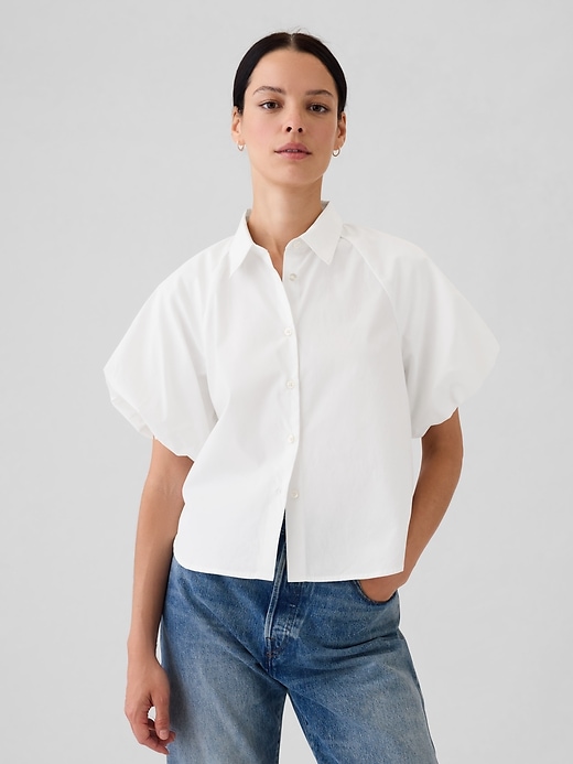 Image number 1 showing, Organic Cotton Poplin Bubble-Sleeve Shirt