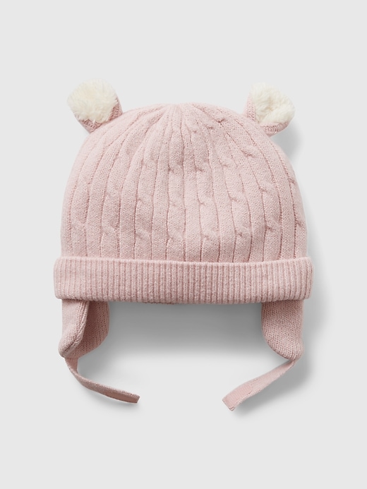 1 of 8 showing, with the color primitive pink of product Baby CashSoft Sherpa-Lined Bear Beanie