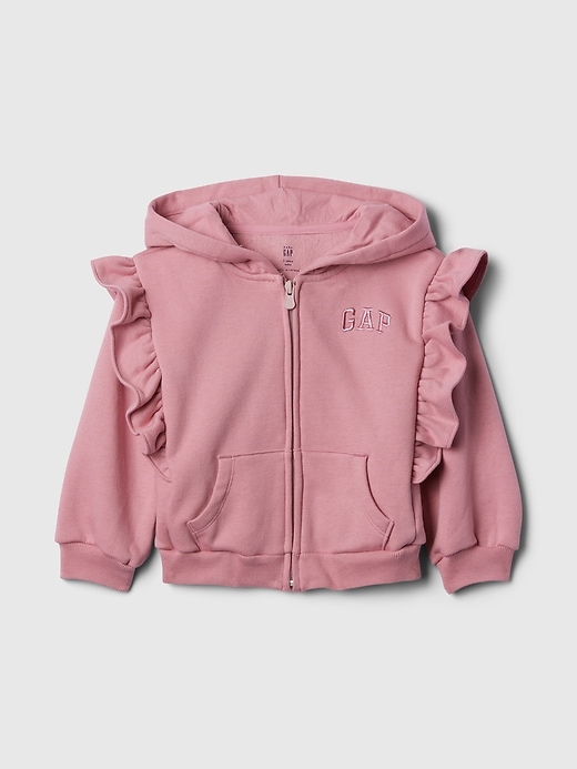1 of 8 showing, with the color elle pink of product Baby & Toddler Vintage Soft Logo Ruffle Zip Hoodie