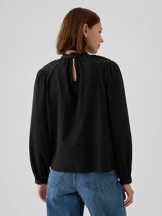 2 of 8 showing, with the color BLACK of product Embroidered Eyelet Top