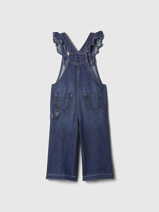 2 of 8 showing, with the color dark wash of product Baby & Toddler Wide-Leg Flutter Overalls