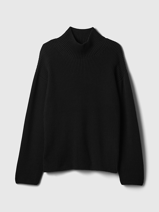 Image number 5 showing, 100% Cotton Oversized Split-Hem Mockneck Sweater