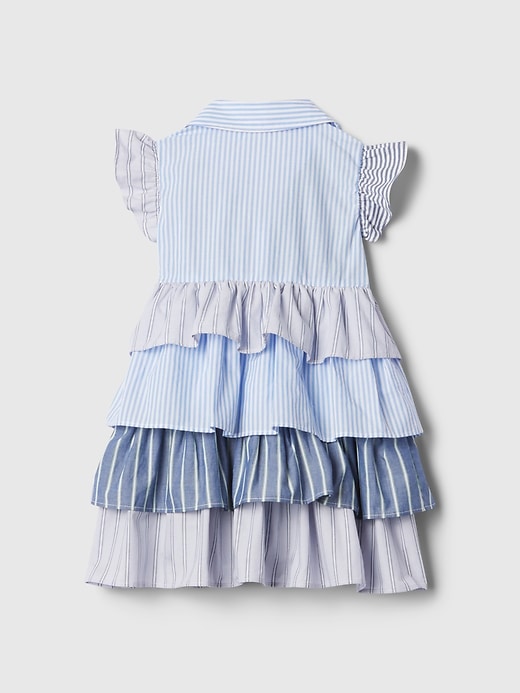 2 of 8 showing, with the color blue stripe of product Baby & Toddler Tiered Ruffle Shirtdress