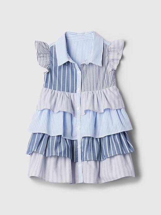 1 of 8 showing, with the color blue stripe of product Baby & Toddler Tiered Ruffle Shirtdress