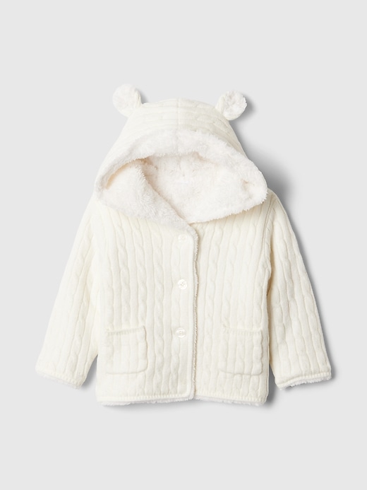 1 of 8 showing, with the color Ivory frost of product Baby CashSoft Cozy Bear Cardigan