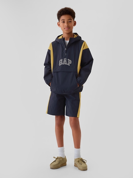1 of 8 showing, with the color tapestry navy of product Kids Recycled Nylon Shorts