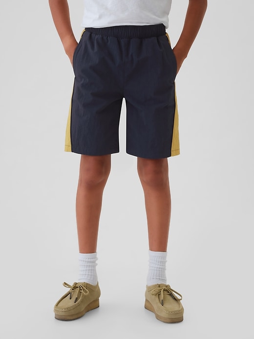 2 of 8 showing, with the color tapestry navy of product Kids Recycled Nylon Shorts