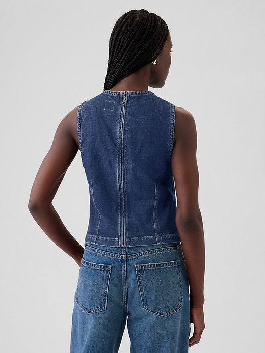 2 of 8 showing, with the color medium indigo of product Cropped Denim Shell Tank Top
