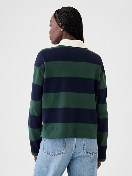 2 of 8 showing, with the color navy blue and green stripe of product Cropped Rugby Polo Shirt