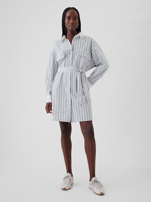 1 of 8 showing, with the color blue stripe of product Organic Cotton Striped Mini Shirtdress