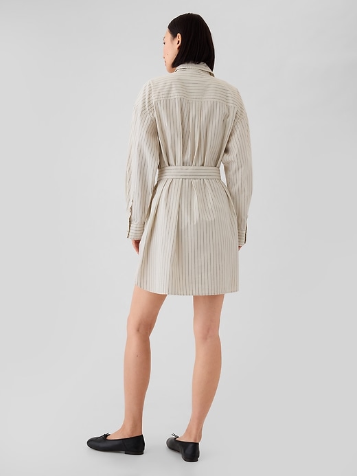 2 of 8 showing, with the color beige stripe of product Organic Cotton Striped Mini Shirtdress