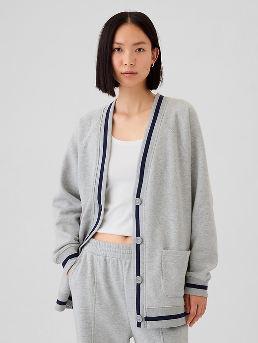 1 of 8 showing, with the color light heather grey of product Vintage Soft Oversized Varsity Cardigan
