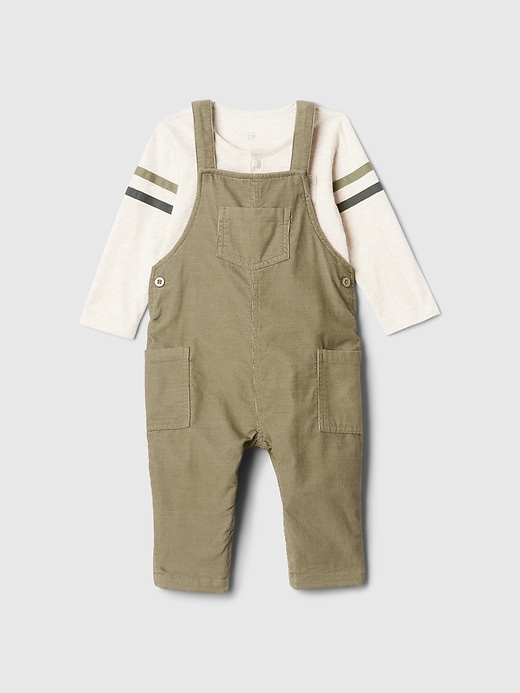 1 of 8 showing, with the color walden green of product Baby Corduroy Overall Outfit Set