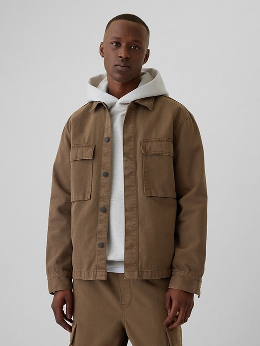 1 of 8 showing, with the color Mud of product Denim Overshirt