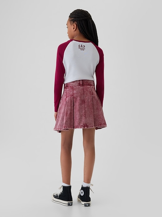 2 of 8 showing, with the color beet red of product Gap × American Girl Kids Pleated Denim Skirt
