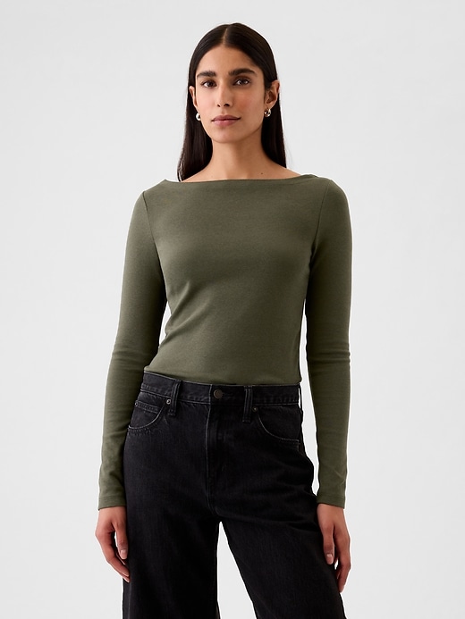 1 of 8 showing, with the color olive green of product Modern Boatneck T-Shirt