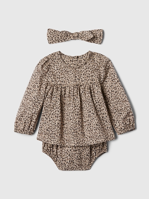 1 of 8 showing, with the color quail brown of product Baby Leopard Bodysuit Dress
