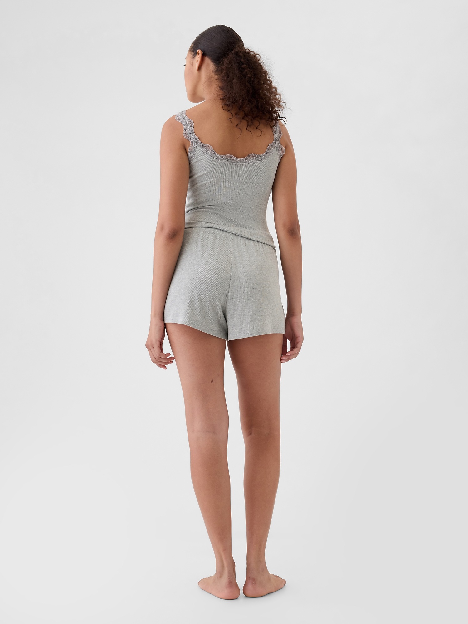 Женские шорты Gap MiniRib Relaxed PJ, цвет: Светлый меланжевый серый — фото 2