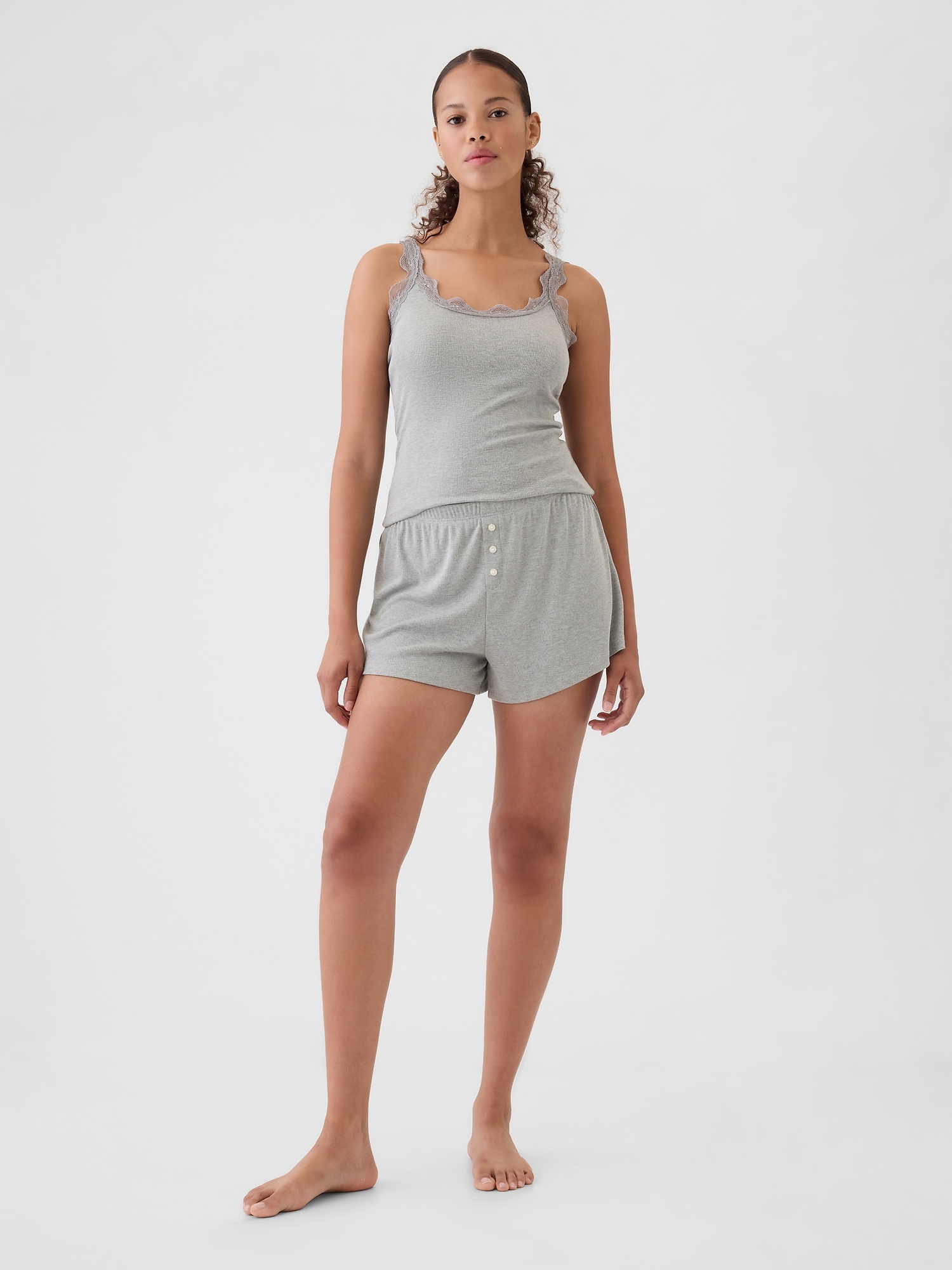 Женские шорты Gap MiniRib Relaxed PJ, цвет: Светлый меланжевый серый