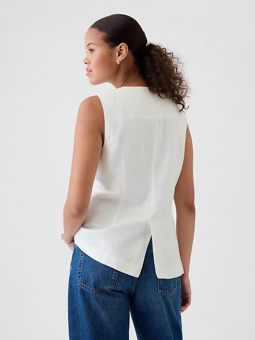 2 of 8 showing, with the color new off white of product Linen-Cotton Longline Vest