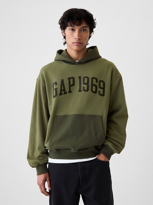 1 of 8 showing, with the color Army jacket green of product Heavyweight 1969 Logo Colorblock Hoodie