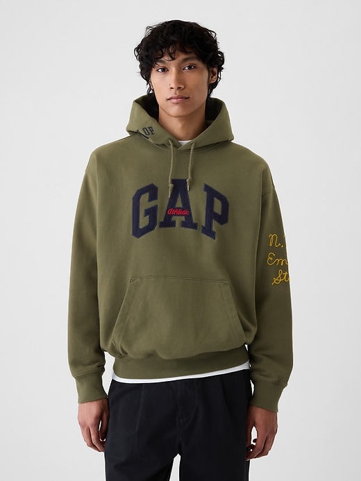 1 of 8 showing, with the color ARMY JACKET GREEN of product Heavyweight Arch Logo Hoodie