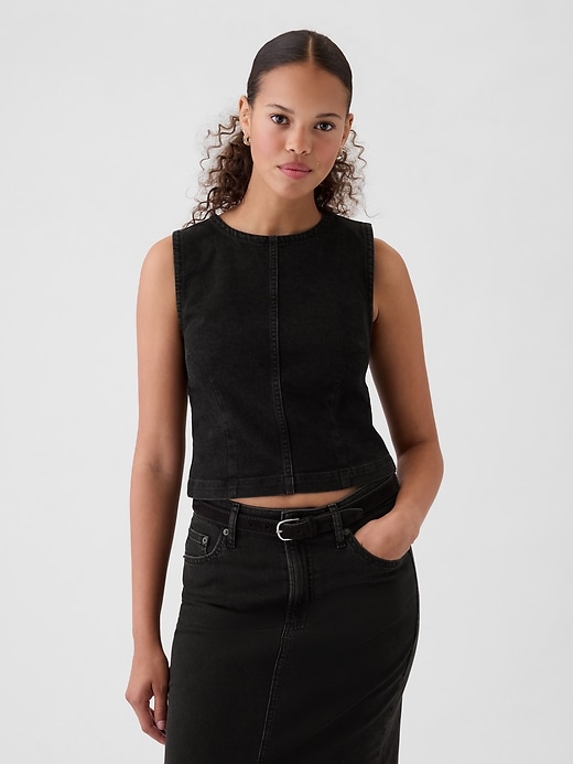 1 of 8 showing, with the color black wash of product Cropped Denim Shell Tank Top