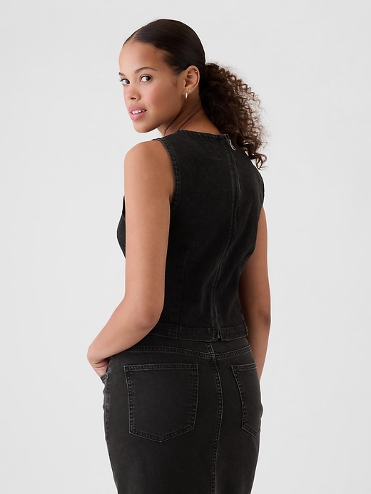 2 of 8 showing, with the color black wash of product Cropped Denim Shell Tank Top