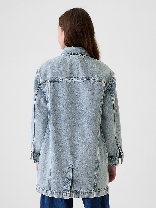 2 of 8 showing, with the color medium wash of product Kids Longline Icon Denim Jacket