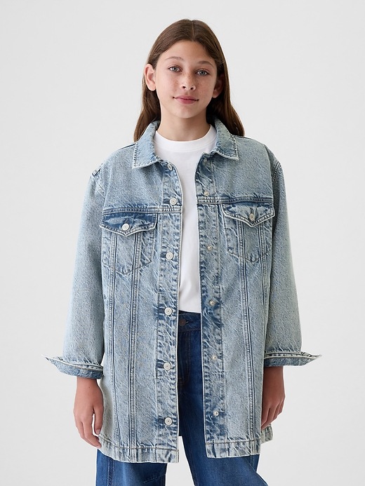 1 of 8 showing, with the color medium wash of product Kids Longline Icon Denim Jacket