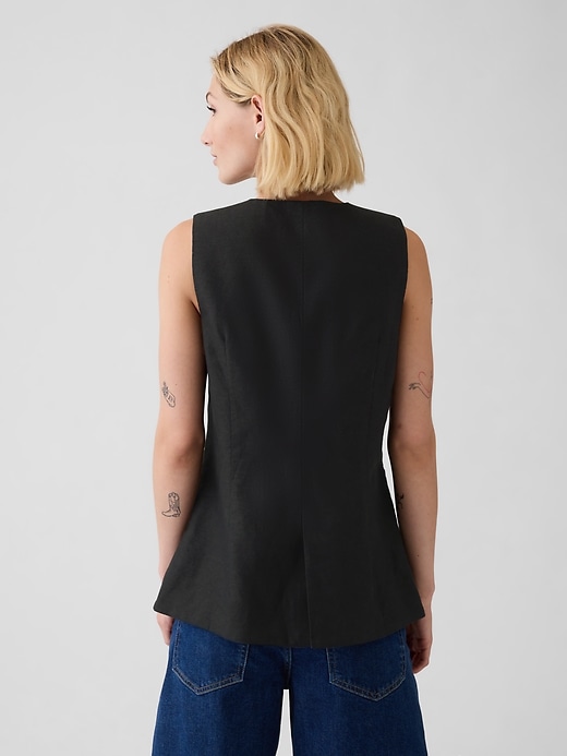 2 of 8 showing, with the color true black of product Linen-Cotton Longline Vest