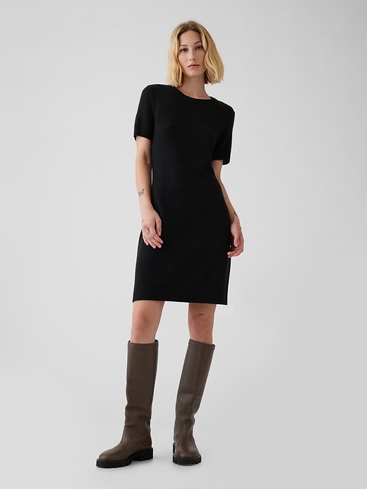 1 of 8 showing, with the color black of product CashSoft Mini Sweater Dress