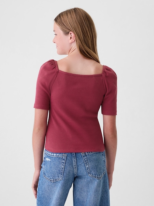 2 of 8 showing, with the color beet red of product Kids Sweetheart Puff-Sleeve Top