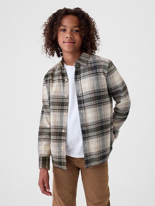 1 of 8 showing, with the color ivory plaid of product Kids Organic Cotton Flannel Shirt