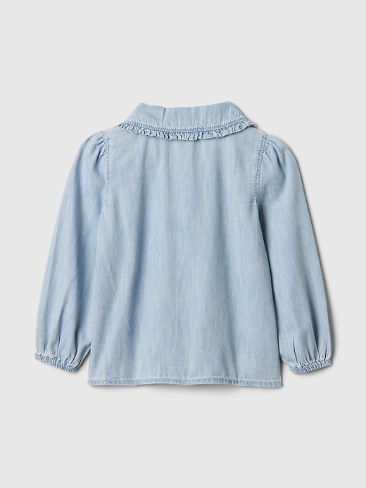 2 of 8 showing, with the color light wash of product Baby & Toddler Denim Ruffle Collar Shirt
