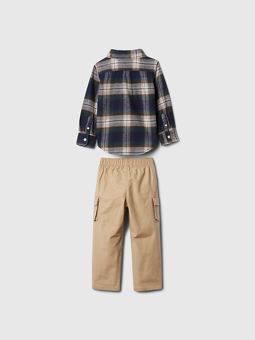 2 of 8 showing, with the color balsam green plaid of product Baby & Toddler Flannel Outfit Set