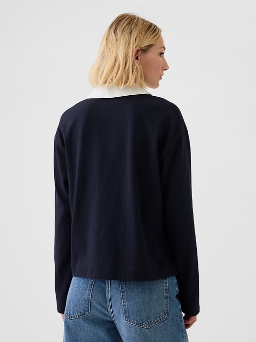 2 of 8 showing, with the color navy blue of product Cropped Rugby Polo Shirt