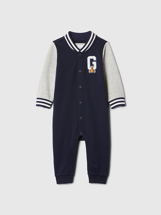 1 of 8 showing, with the color navy uniform blue of product Baby Varsity One-Piece