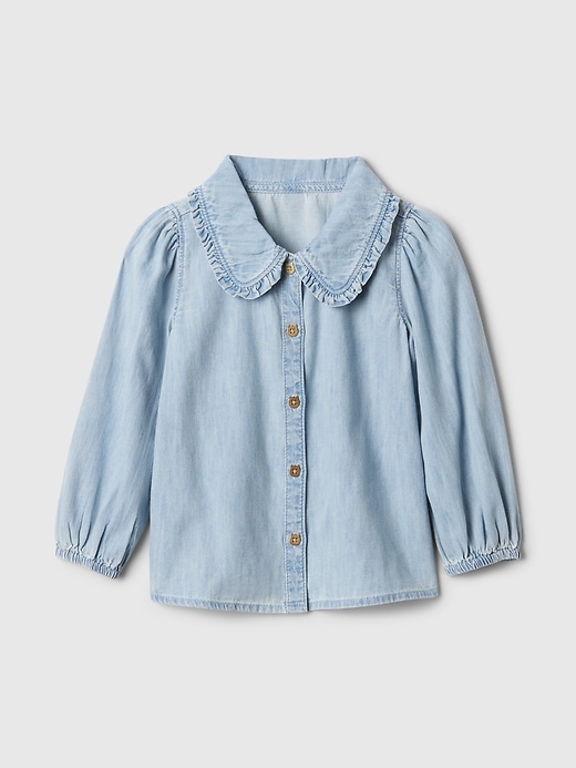 1 of 8 showing, with the color light wash of product Baby & Toddler Denim Ruffle Collar Shirt